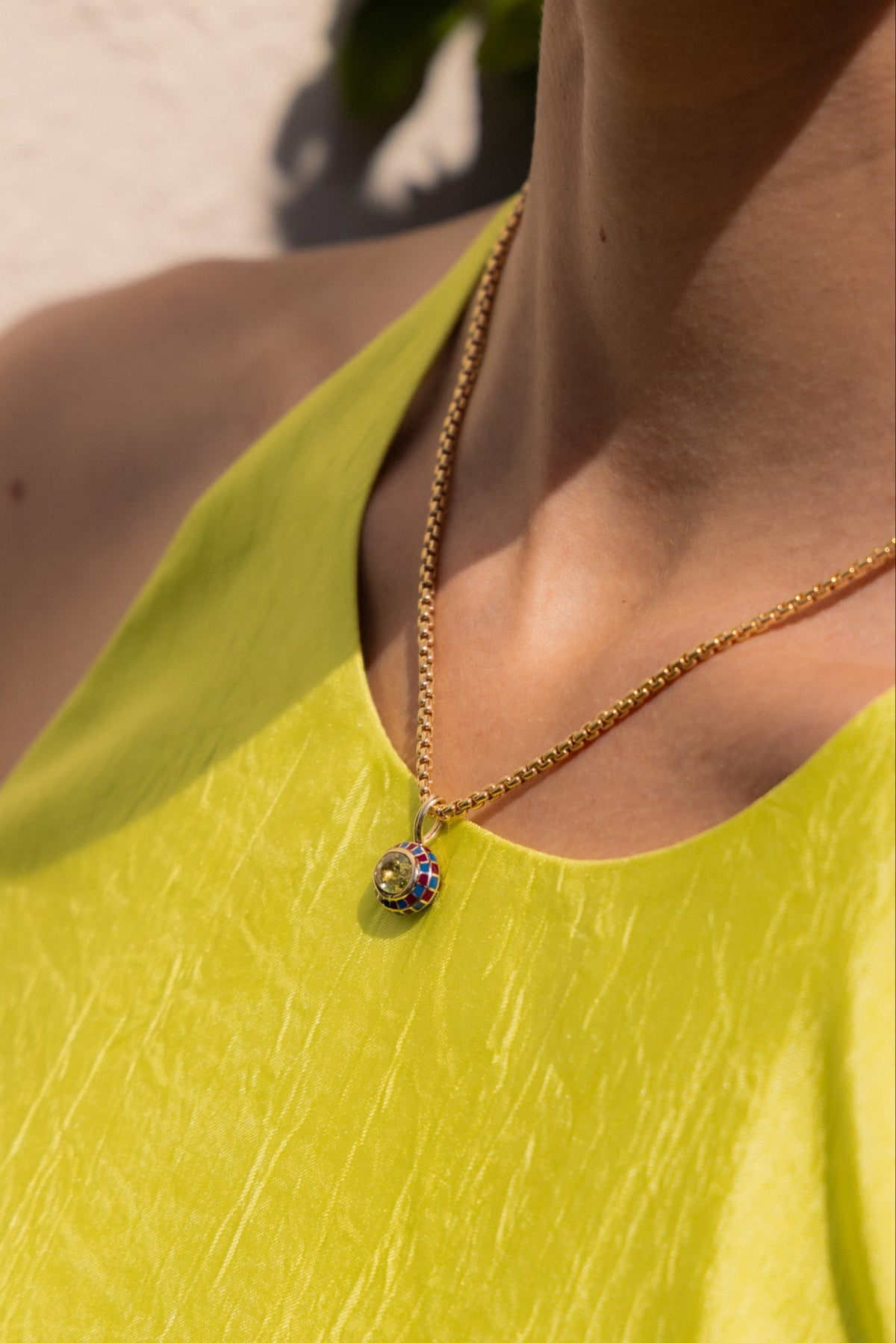 Chartreuse Sapphire Checkered Pendant